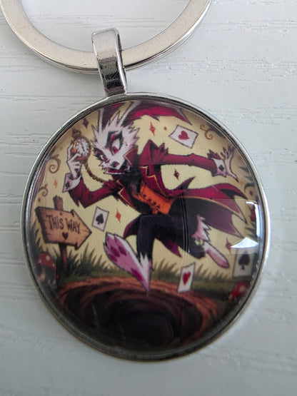 Alice in Wonderland Inspired Hellverse White Rabbit 25mm Glass Cabochon Keyring