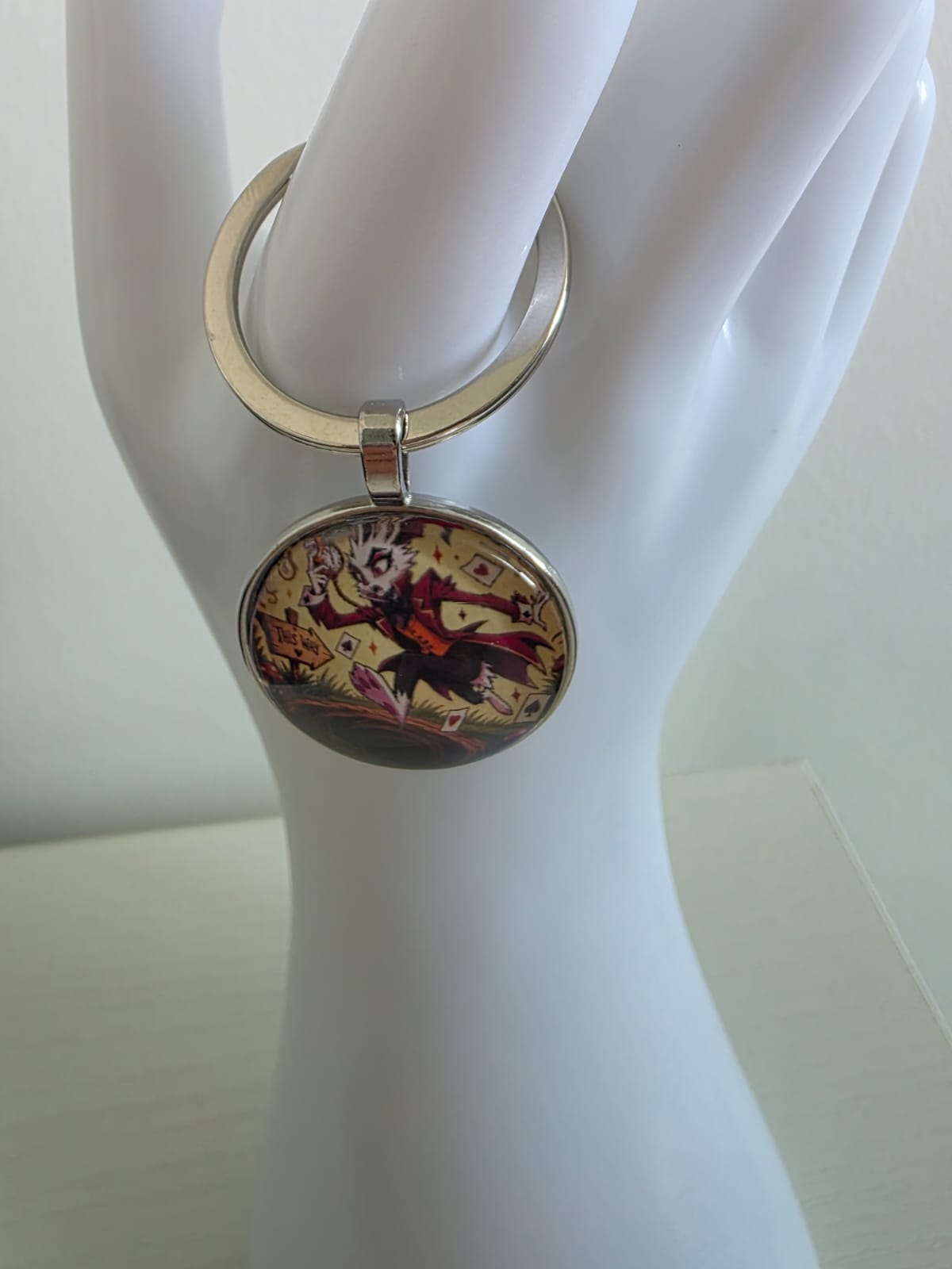 Alice in Wonderland Inspired Hellverse White Rabbit 25mm Glass Cabochon Keyring