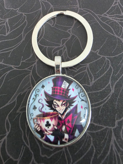 Alice in Wonderland Inspired Hellverse Hatter 25mm Glass Cabochon Keyring