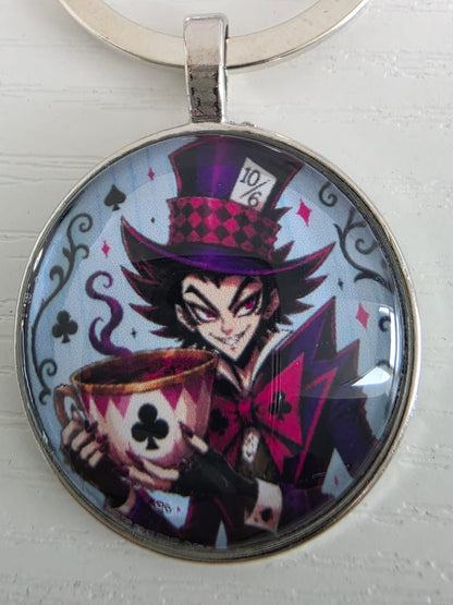 Alice in Wonderland Inspired Hellverse Hatter 25mm Glass Cabochon Keyring