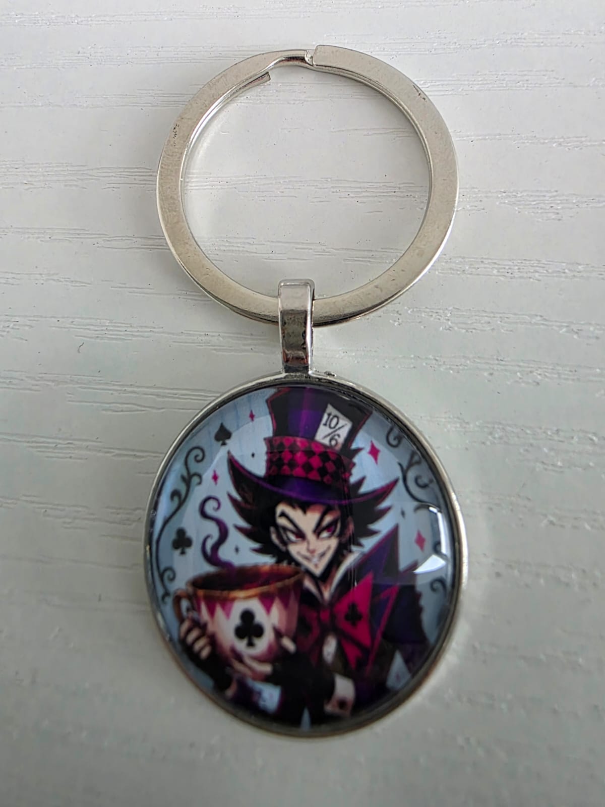 Alice in Wonderland Inspired Hellverse Hatter 25mm Glass Cabochon Keyring