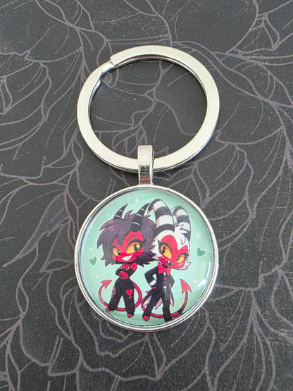 Helluva Boss Inspired Moxxie & Millie 25mm Glass Cabochon Keyring