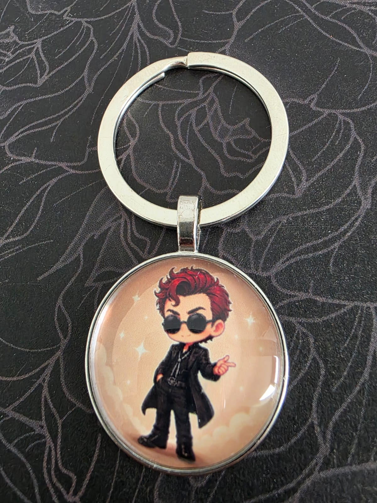 Good Omens Inspired Crowley 25mm Glass Cabochon Keyring
