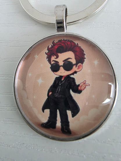 Good Omens Inspired Crowley 25mm Glass Cabochon Keyring
