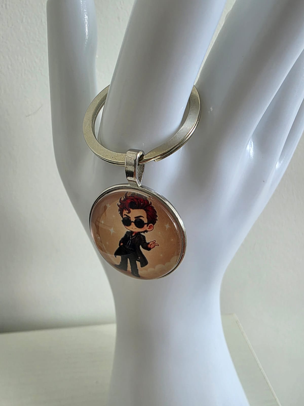 Good Omens Inspired Crowley 25mm Glass Cabochon Keyring