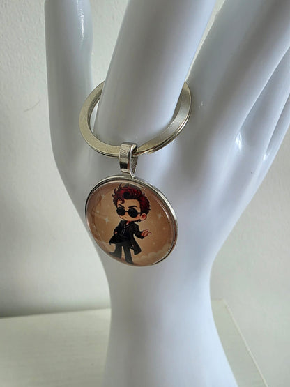 Good Omens Inspired Crowley 25mm Glass Cabochon Keyring