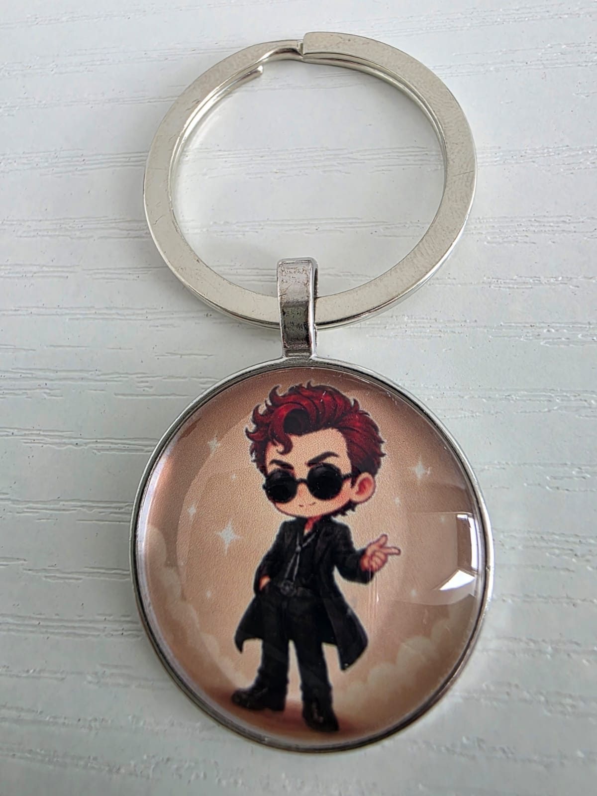 Good Omens Inspired Crowley 25mm Glass Cabochon Keyring