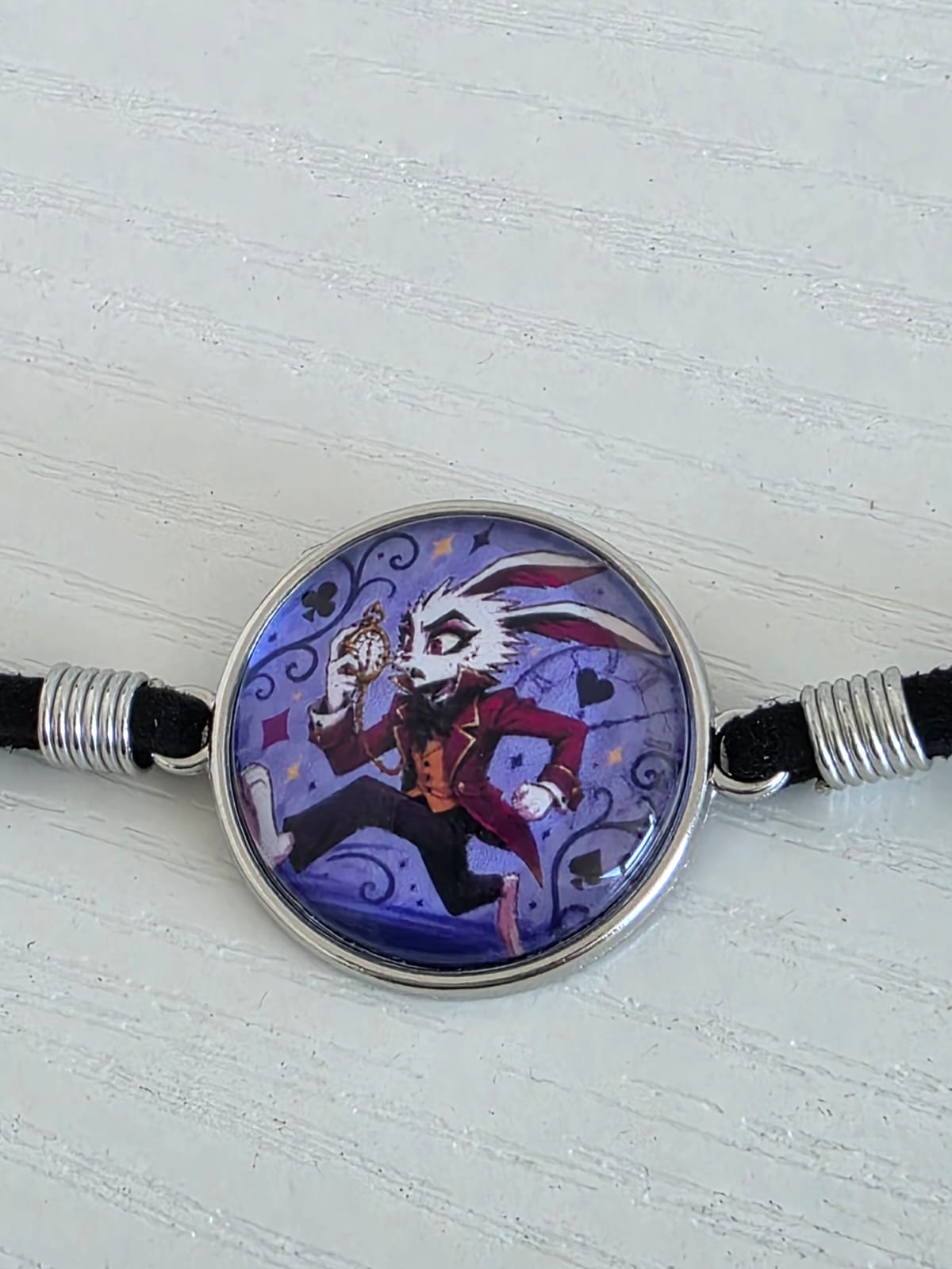 Alice in Wonderland Inspired Hellverse White Rabbit 20mm Faux Suede Bracelet