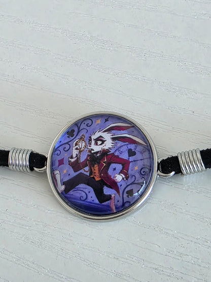 Alice in Wonderland Inspired Hellverse White Rabbit 20mm Faux Suede Bracelet