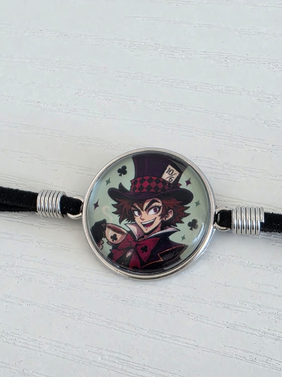 Alice in Wonderland Inspired Hellverse Hatter 20mm Faux Suede Adjustable Bracelet