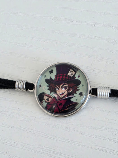 Alice in Wonderland Inspired Hellverse Hatter 20mm Faux Suede Adjustable Bracelet