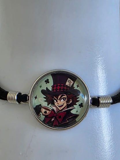 Alice in Wonderland Inspired Hellverse Hatter 20mm Faux Suede Adjustable Bracelet