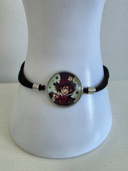 Alice in Wonderland Inspired Hellverse Hatter 20mm Faux Suede Adjustable Bracelet