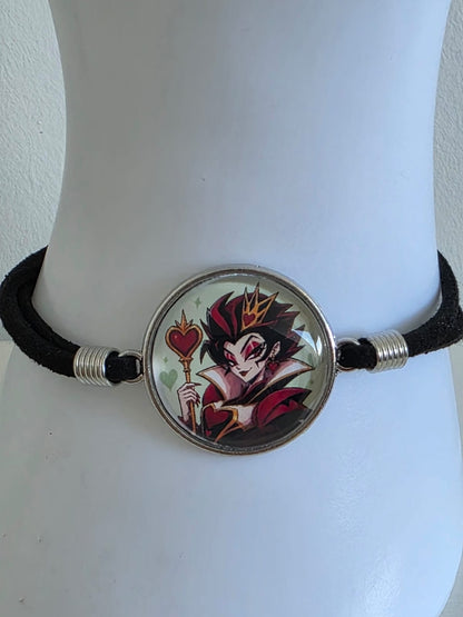 Alice in Wonderland Inspired Hellverse Queen of Hearts 20mm Faux Suede Bracelet