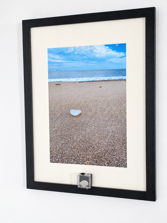 Sea Glass Photo Framed Art Picture with Actual Found Sea Glass in Display Box