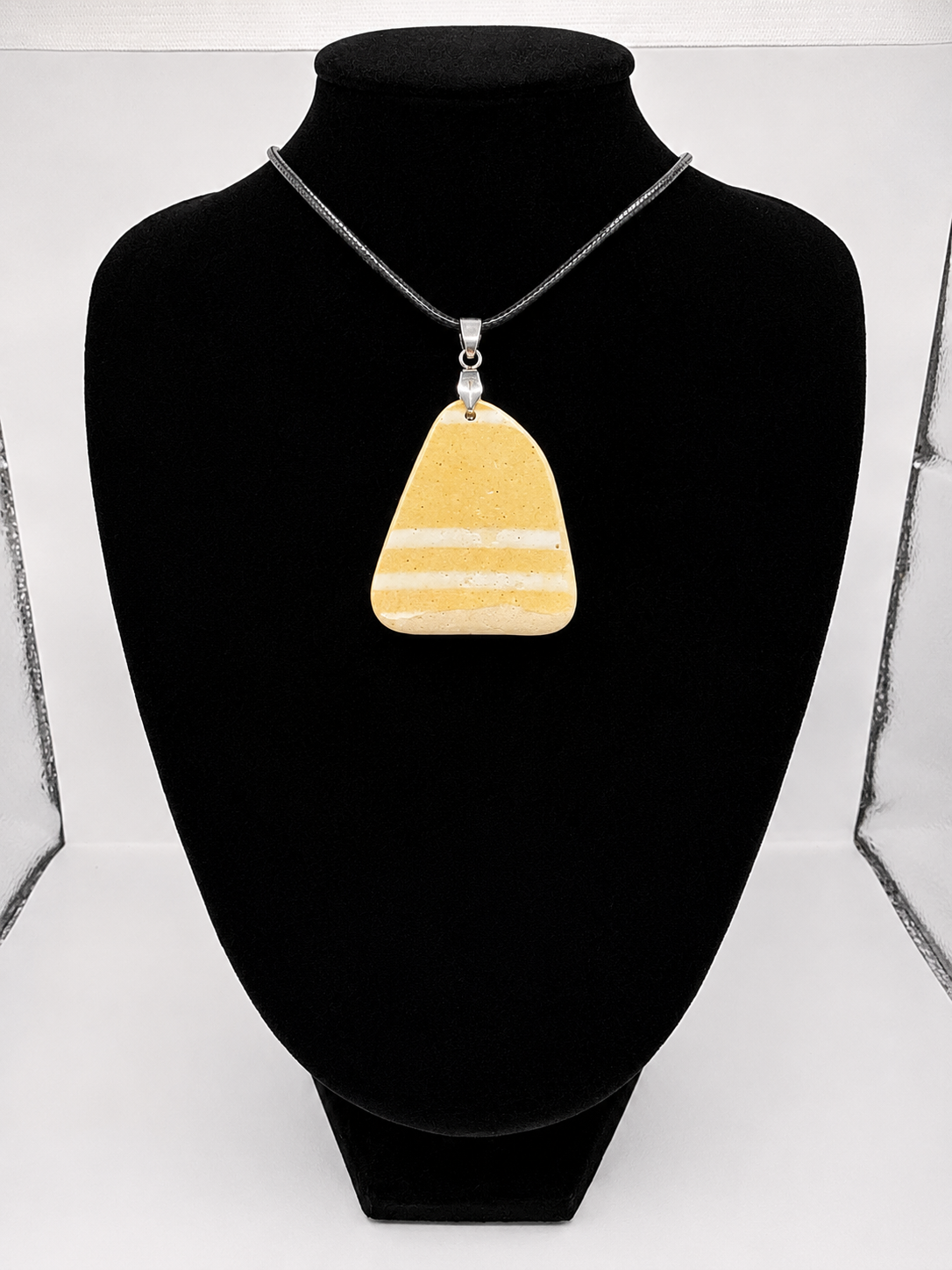Sea pottery pendant necklace on a black waxed cord adjustable necklace
