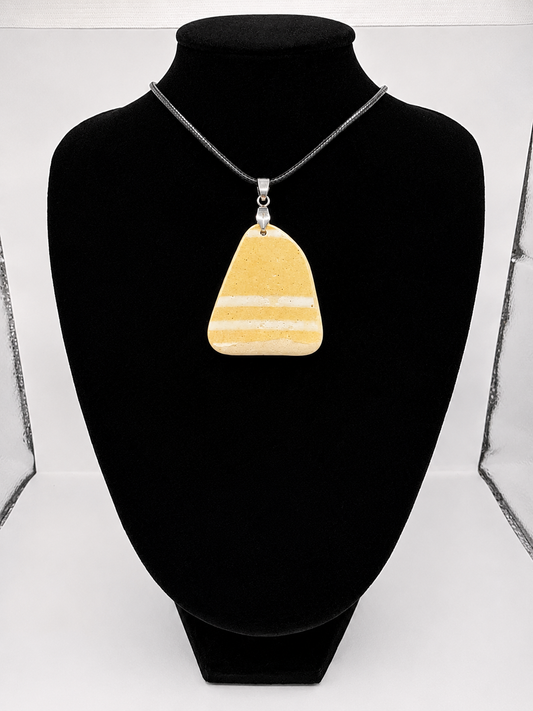Sea pottery pendant necklace on a black waxed cord adjustable necklace
