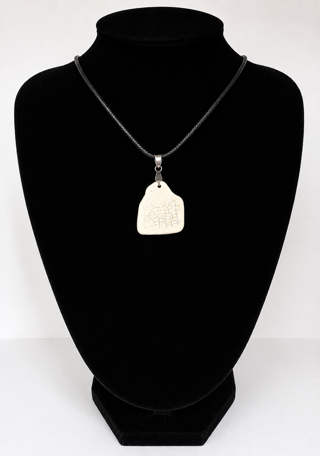 Sea pottery pendant necklace on a black waxed cord adjustable necklace