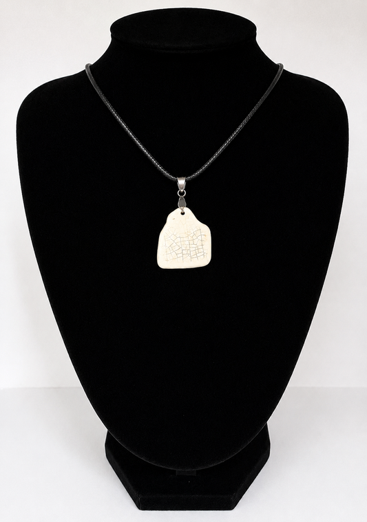 Sea pottery pendant necklace on a black waxed cord adjustable necklace