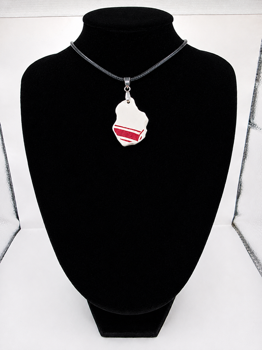 Sea pottery pendant necklace on a black waxed cord adjustable necklace