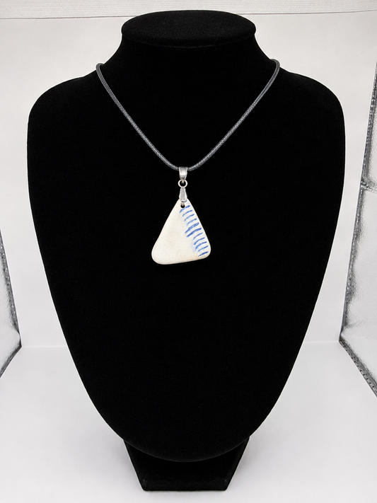 Sea pottery pendant necklace on a black waxed cord adjustable necklace