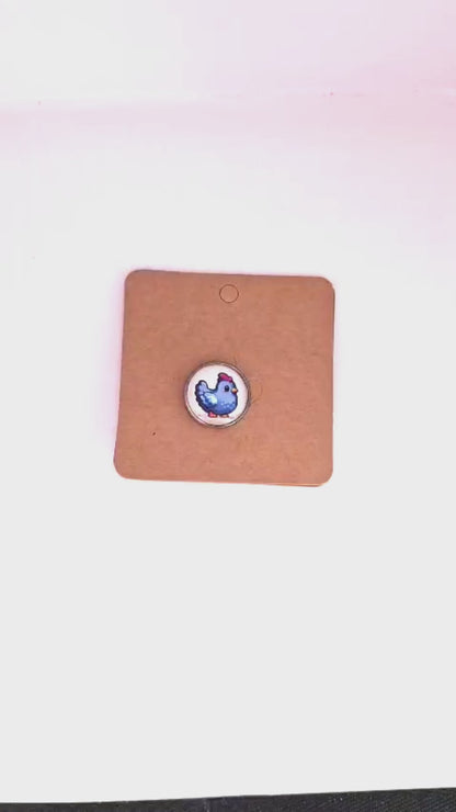 Stardew Valley Inspired Blue Chicken 20mm Stainless Steel Glass Cabochon Pin